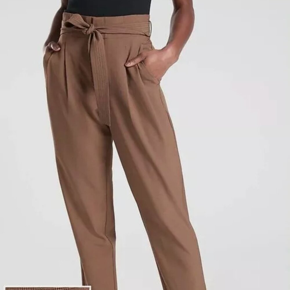 Athleta Skyline Plaid Pant II Women’s Size 6 Pleated Pockets Sash Tie Waist
